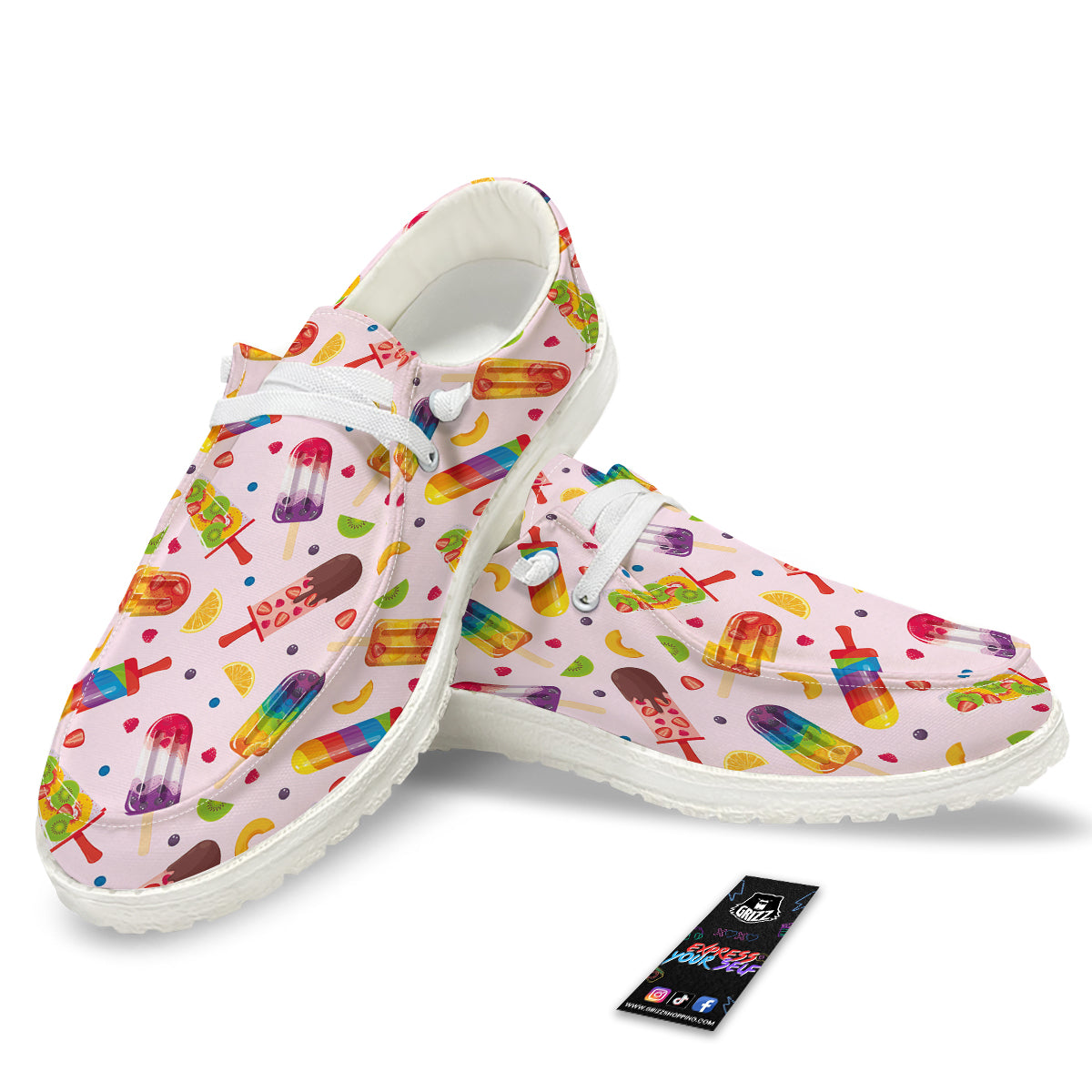 Fruity Ice Cream Print Pattern White Loafers-grizzshop
