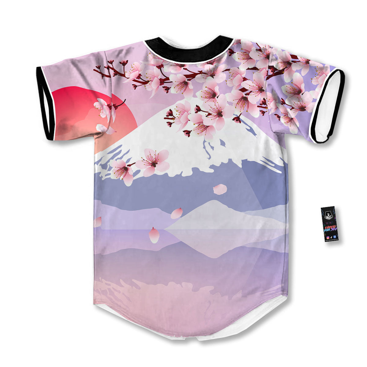 Fuji Mount And Cherry Blossom Print Baseball Jersey-grizzshop