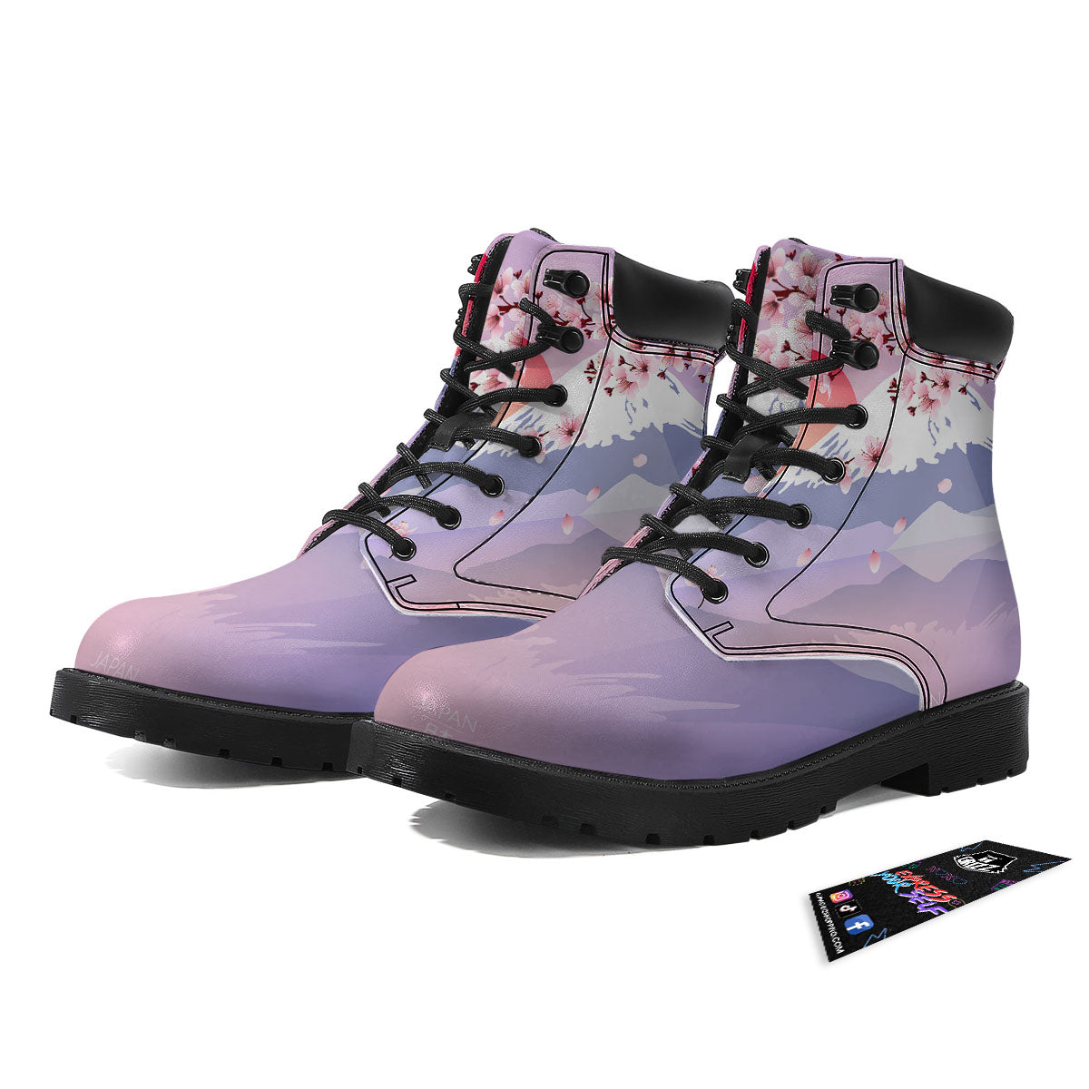 Fuji Mount And Cherry Blossom Print Boots-grizzshop