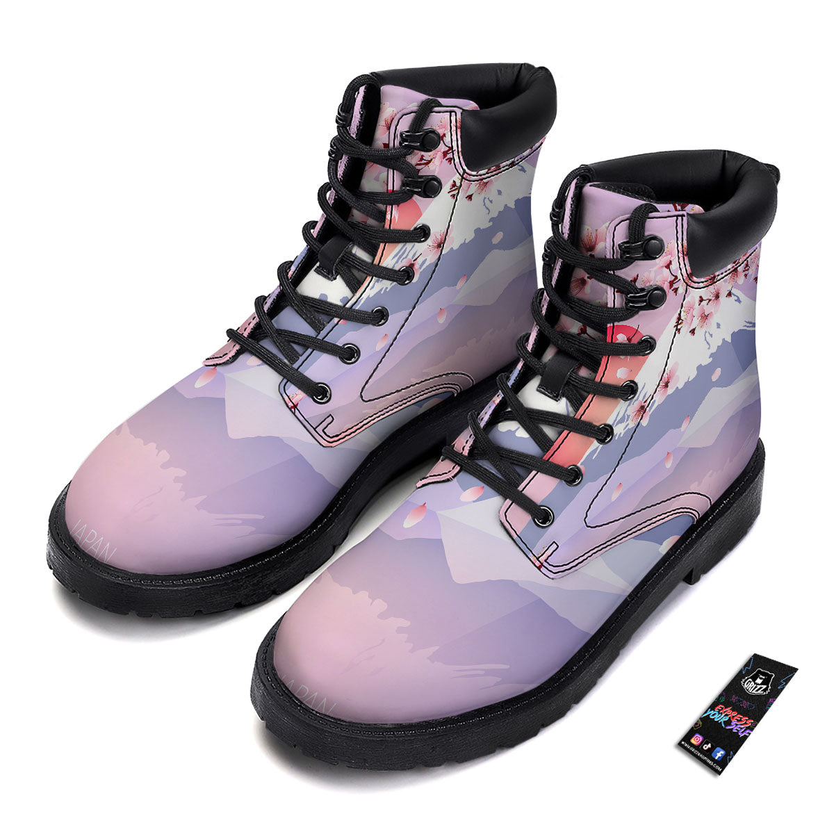 Fuji Mount And Cherry Blossom Print Boots-grizzshop