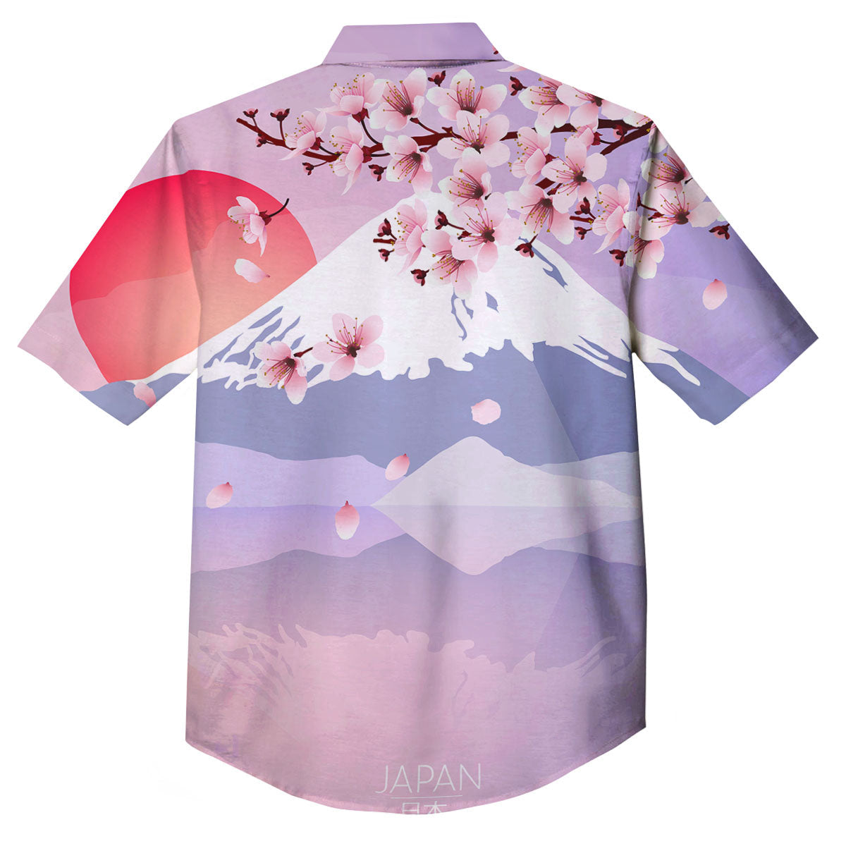 Fuji Mount And Cherry Blossom Print Button Up Shirt-grizzshop