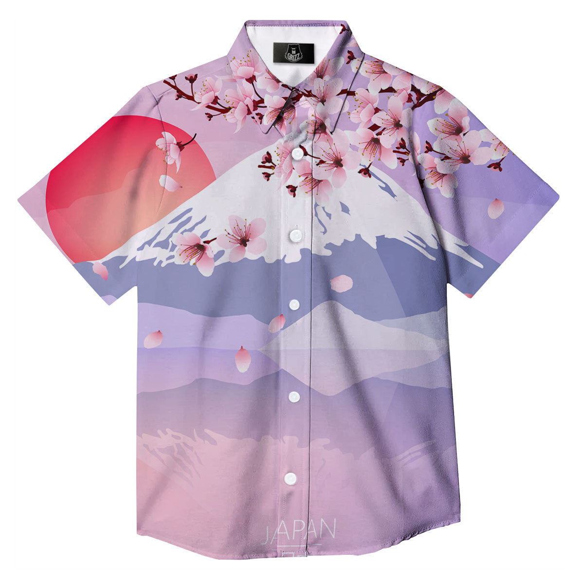 Fuji Mount And Cherry Blossom Print Button Up Shirt-grizzshop