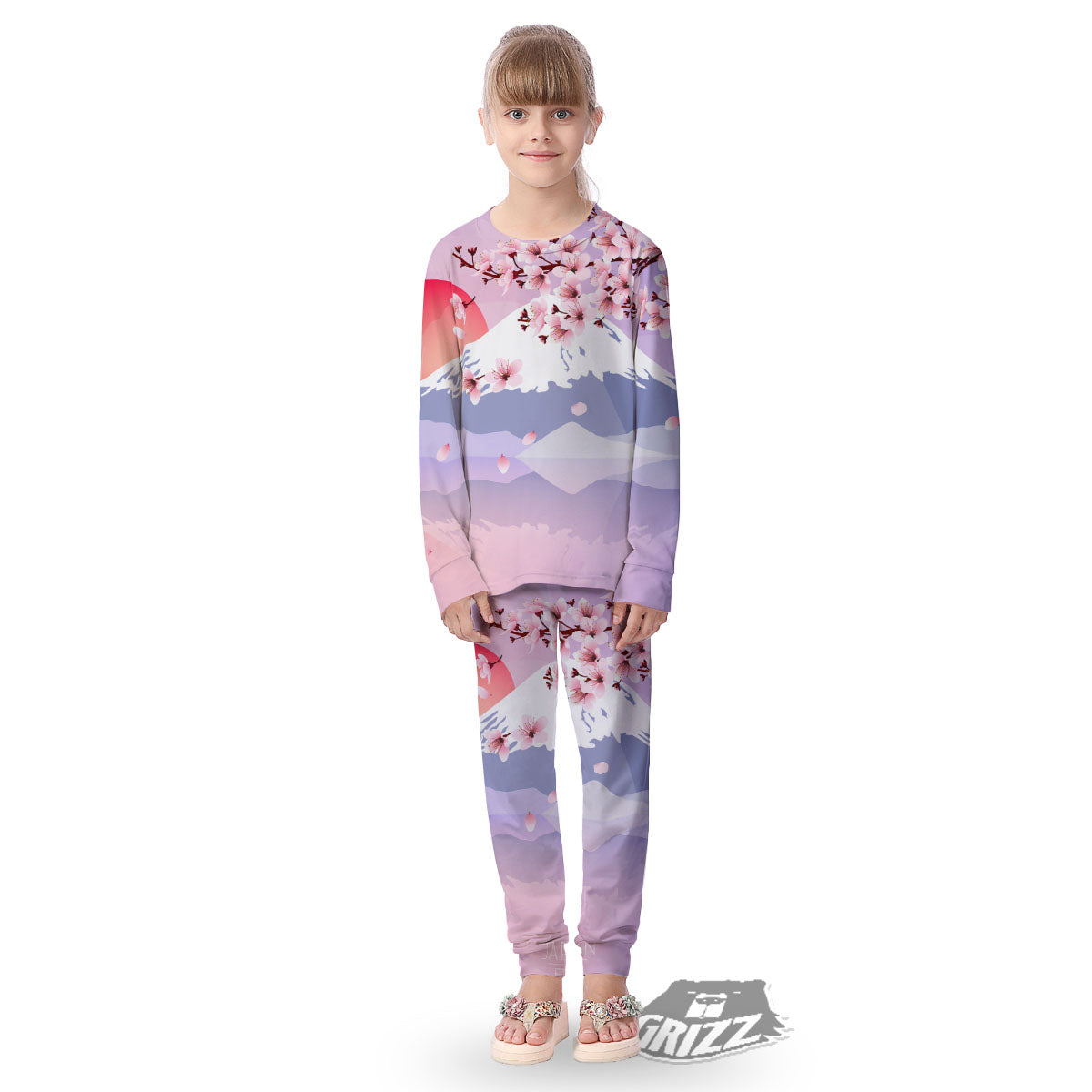 Fuji Mount And Cherry Blossom Print Kid's Pajamas-grizzshop