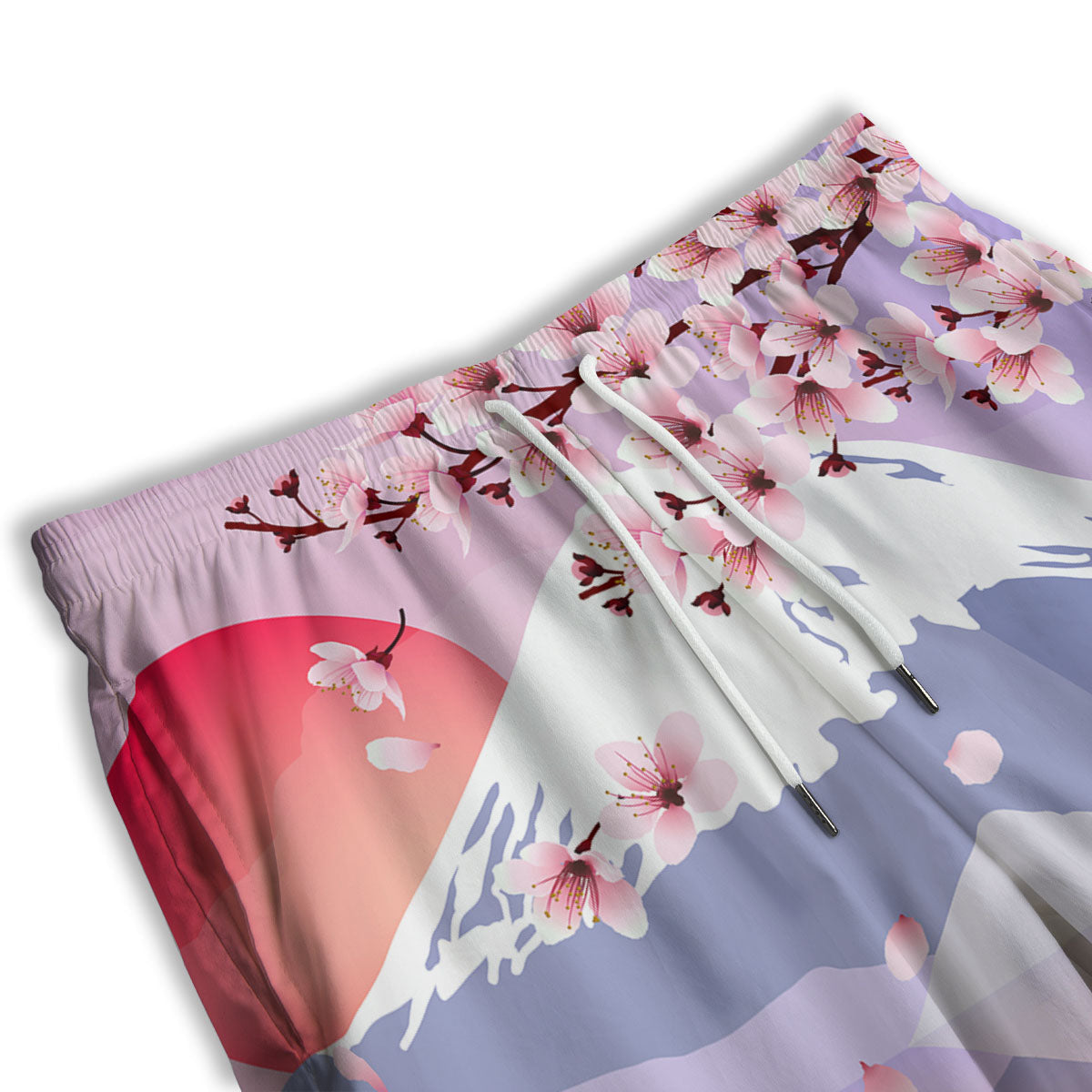 Fuji Mount And Cherry Blossom Print Men's Athletic Shorts