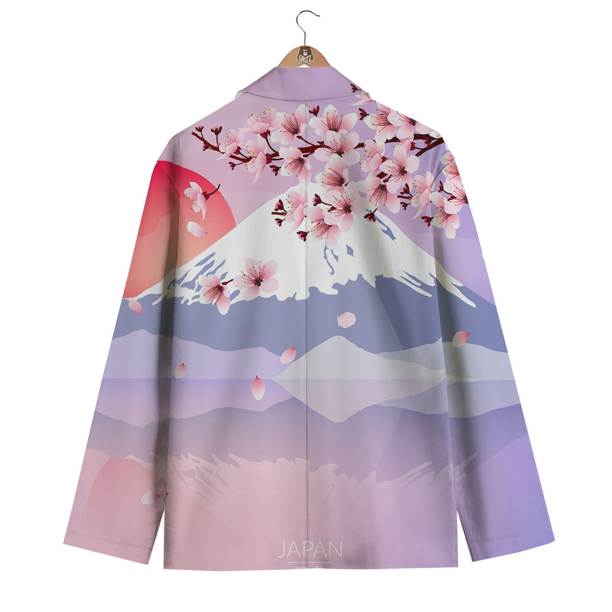 Fuji Mount And Cherry Blossom Print Men's Blazer-grizzshop
