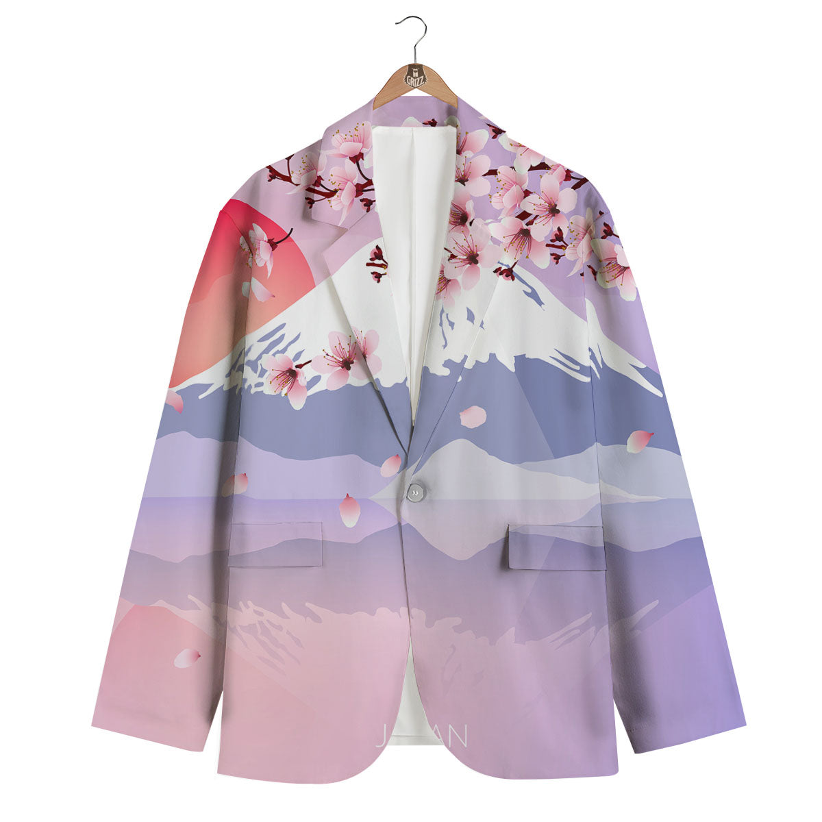 Fuji Mount And Cherry Blossom Print Men's Blazer-grizzshop