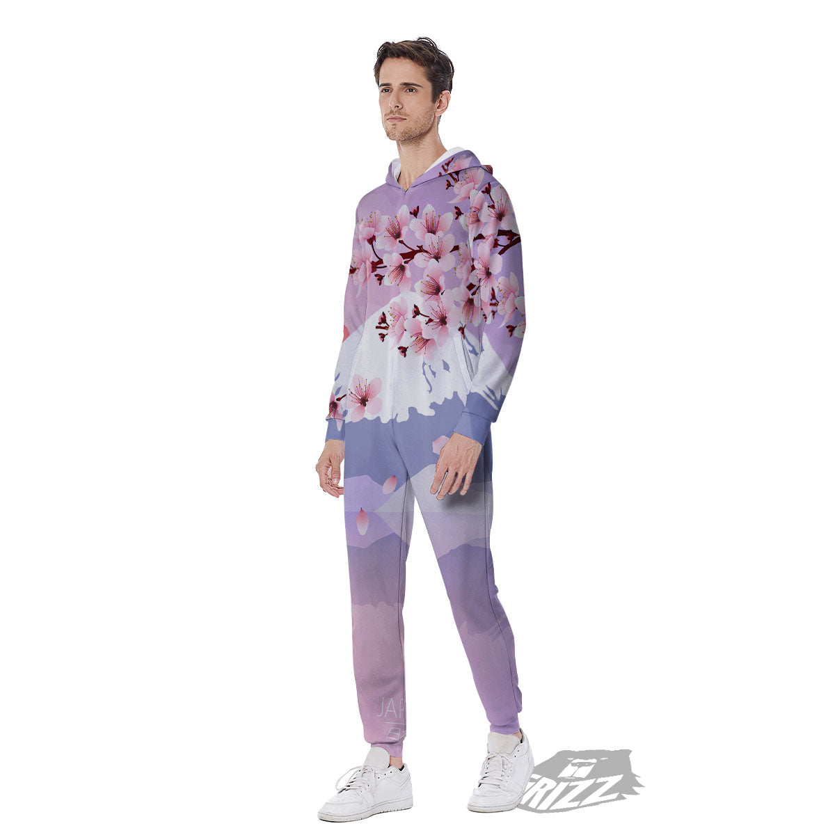 Fuji Mount And Cherry Blossom Print Men's Jumpsuit-grizzshop
