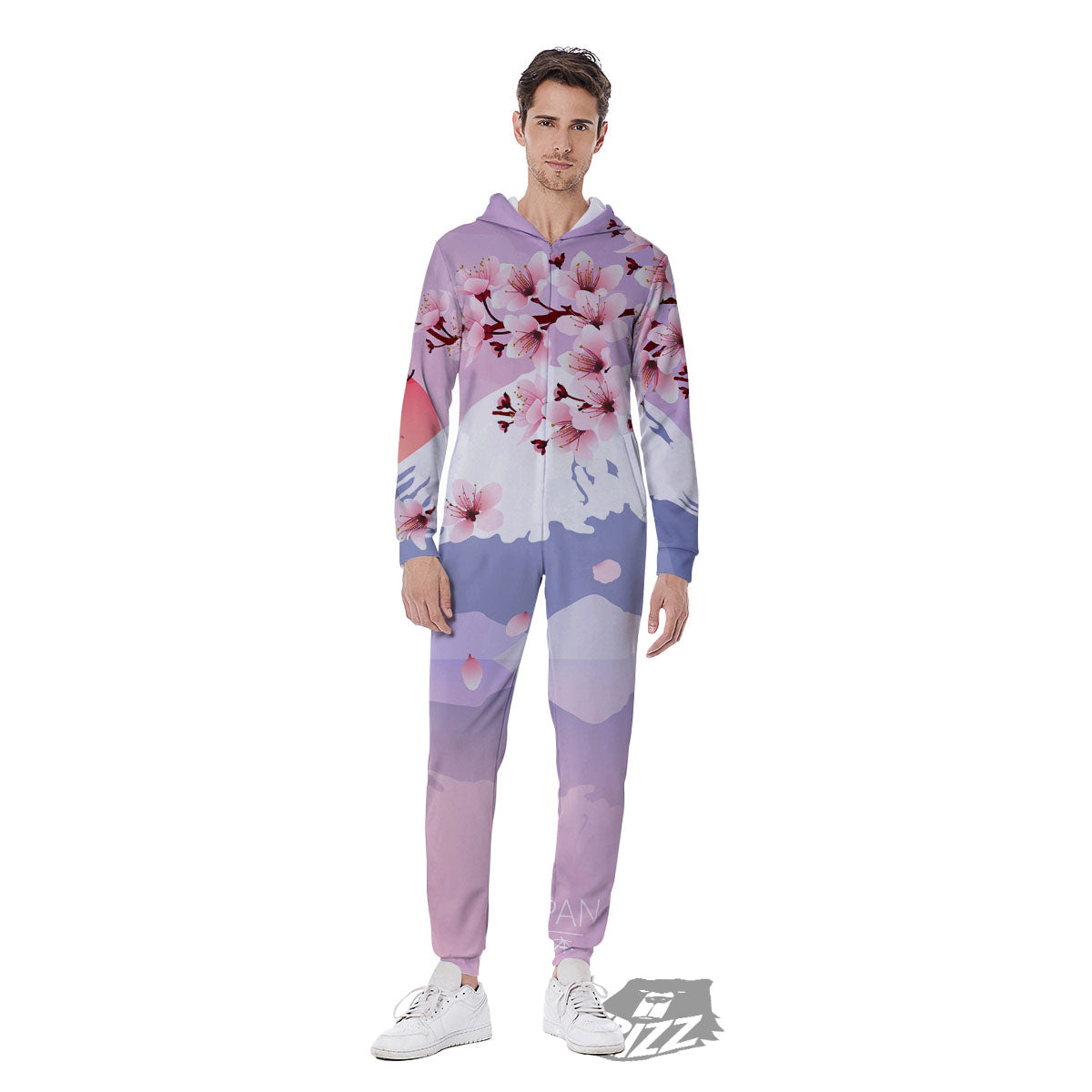 Fuji Mount And Cherry Blossom Print Men's Jumpsuit-grizzshop