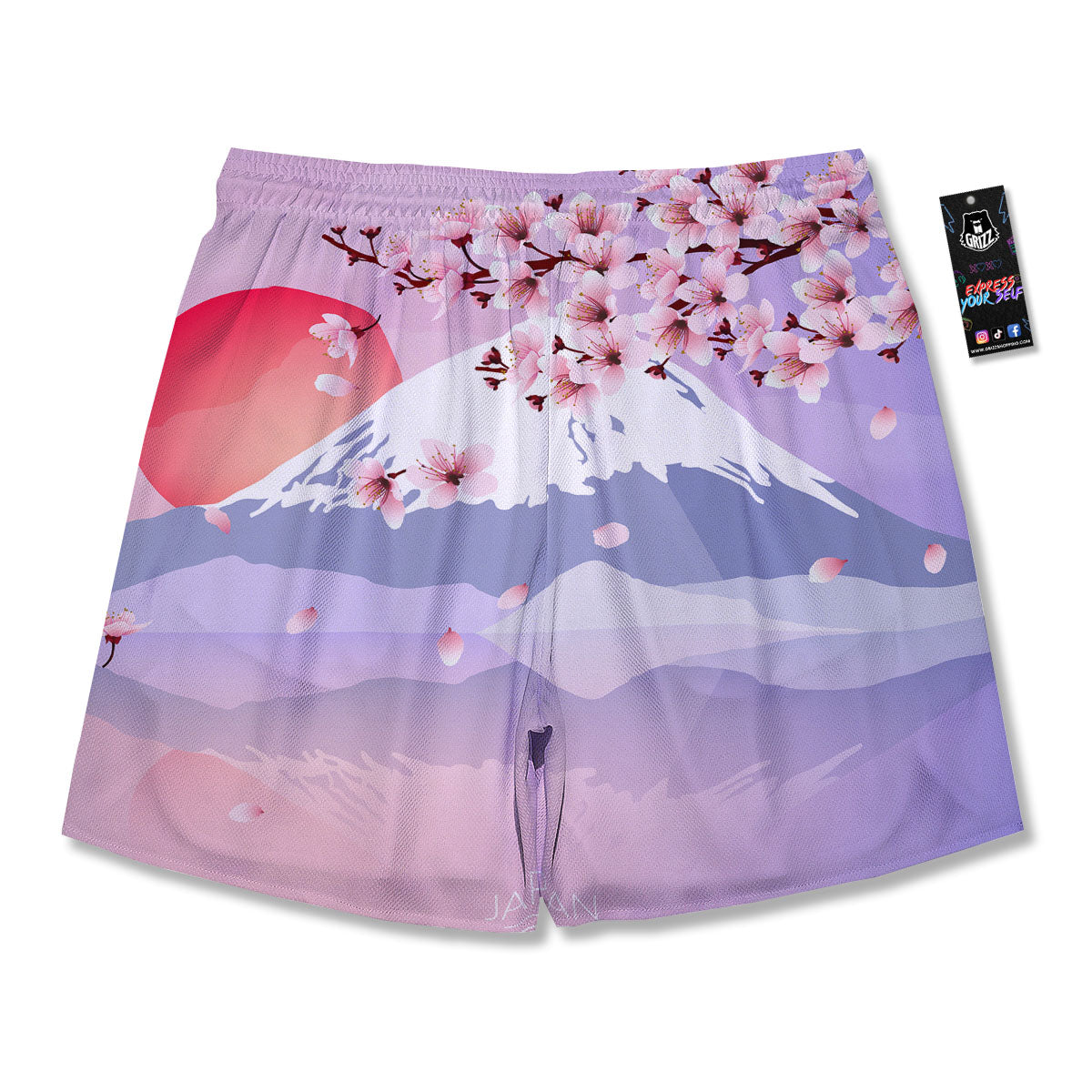 Fuji Mount And Cherry Blossom Print Men's Running Shorts-grizzshop