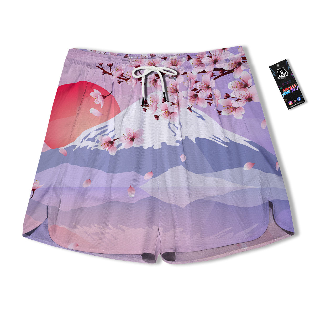 Fuji Mount And Cherry Blossom Print Men's Running Shorts-grizzshop