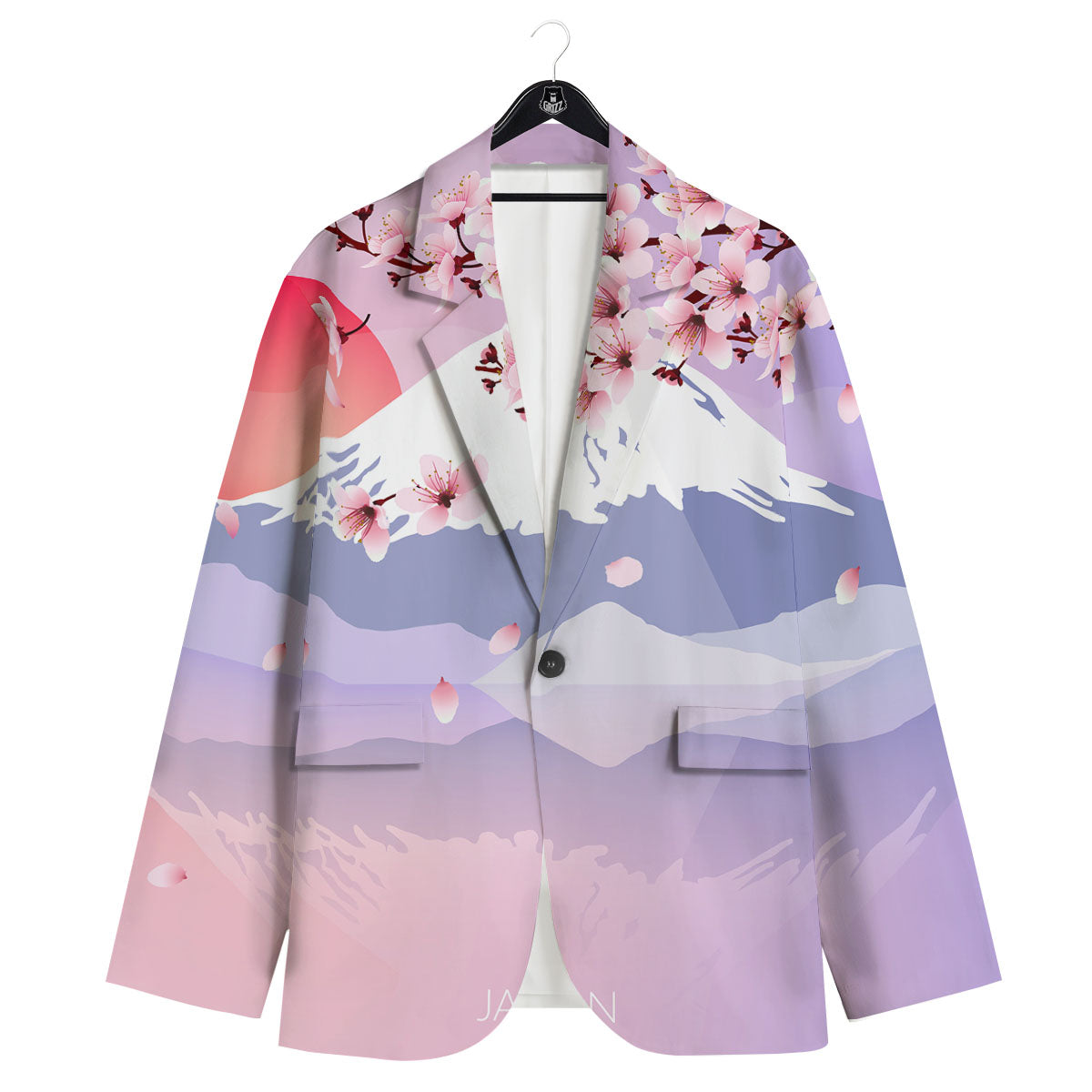 Fuji Mount And Cherry Blossom Print Men's Sport Coat-grizzshop