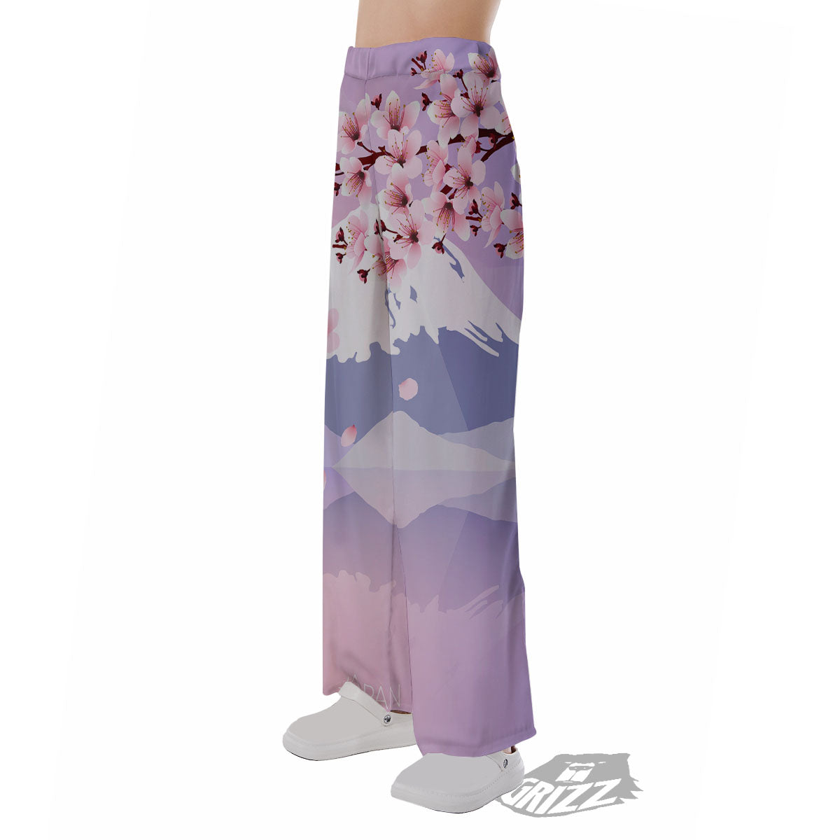 Fuji Mount And Cherry Blossom Print Pajama Pants-grizzshop