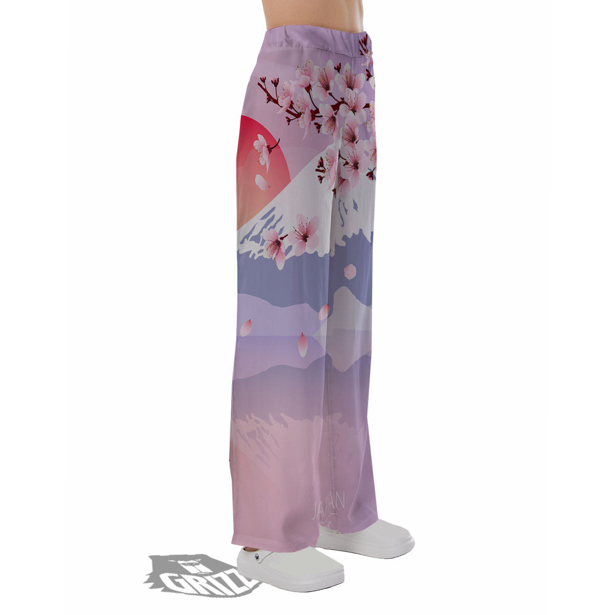 Fuji Mount And Cherry Blossom Print Pajama Pants-grizzshop