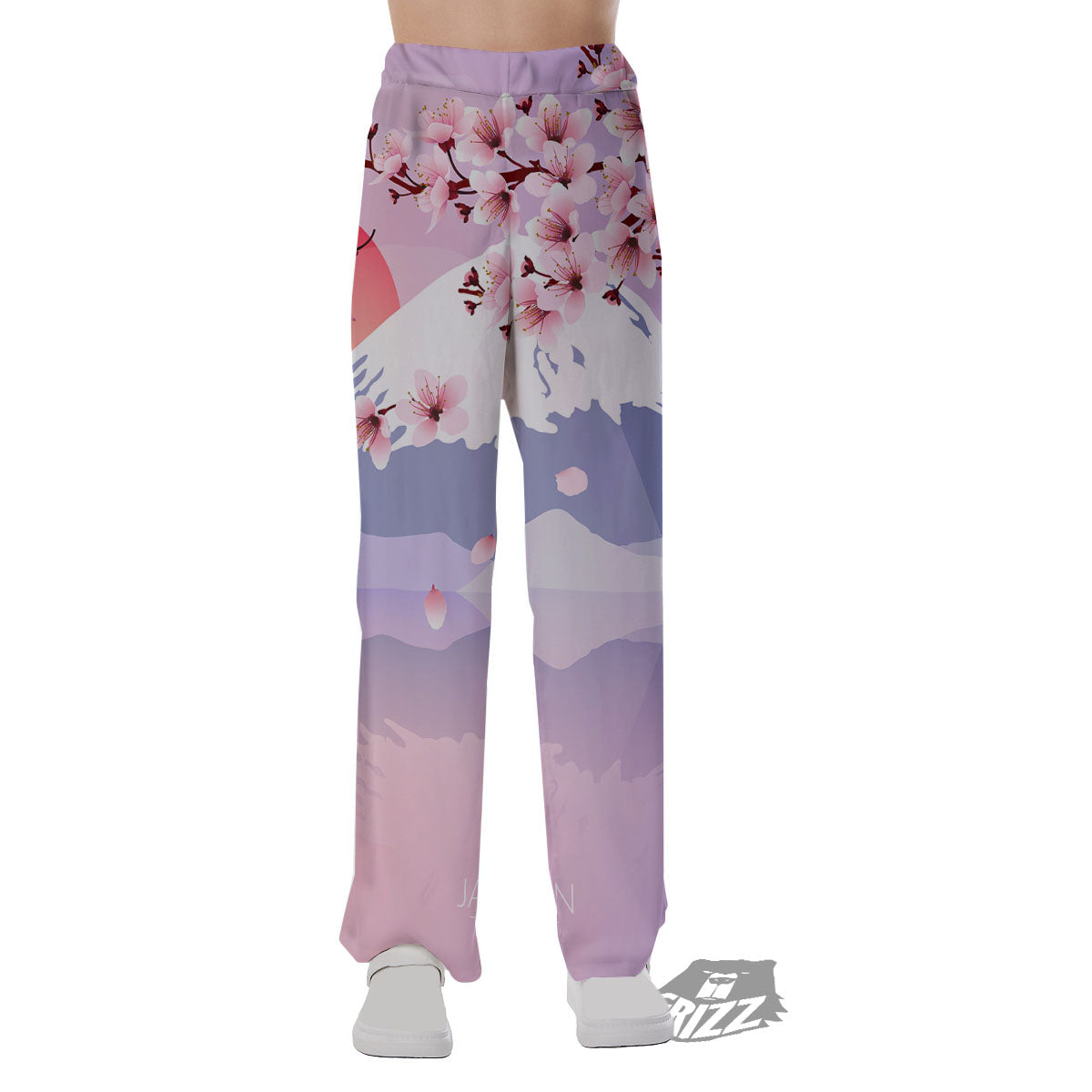 Fuji Mount And Cherry Blossom Print Pajama Pants-grizzshop