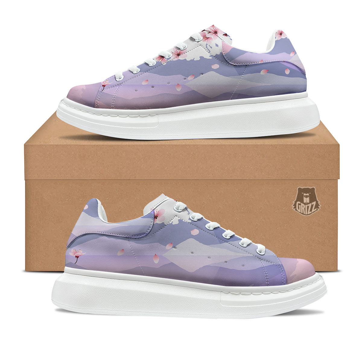 Fuji Mount And Cherry Blossom Print Platform Shoes-grizzshop