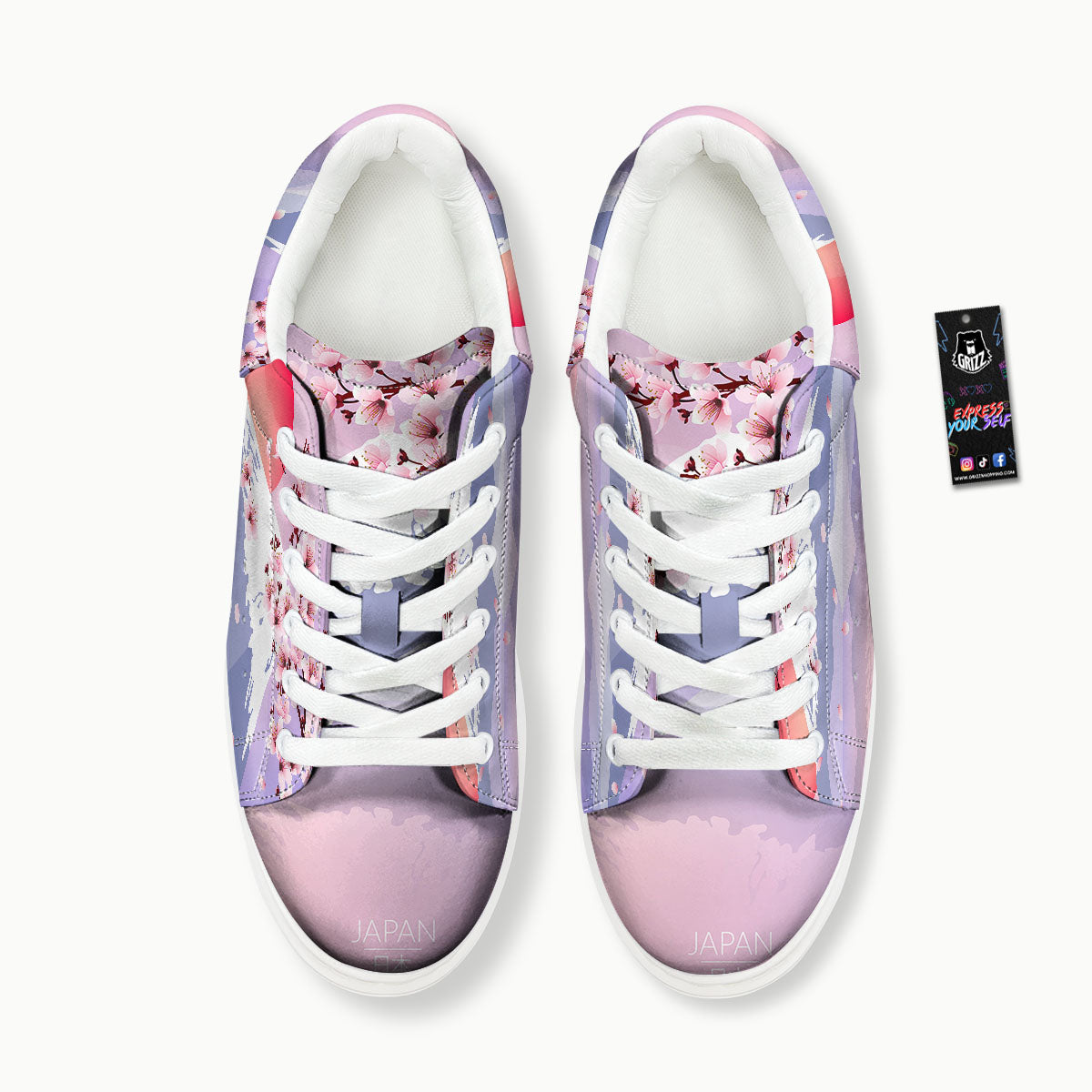 Fuji Mount And Cherry Blossom Print Platform Shoes-grizzshop