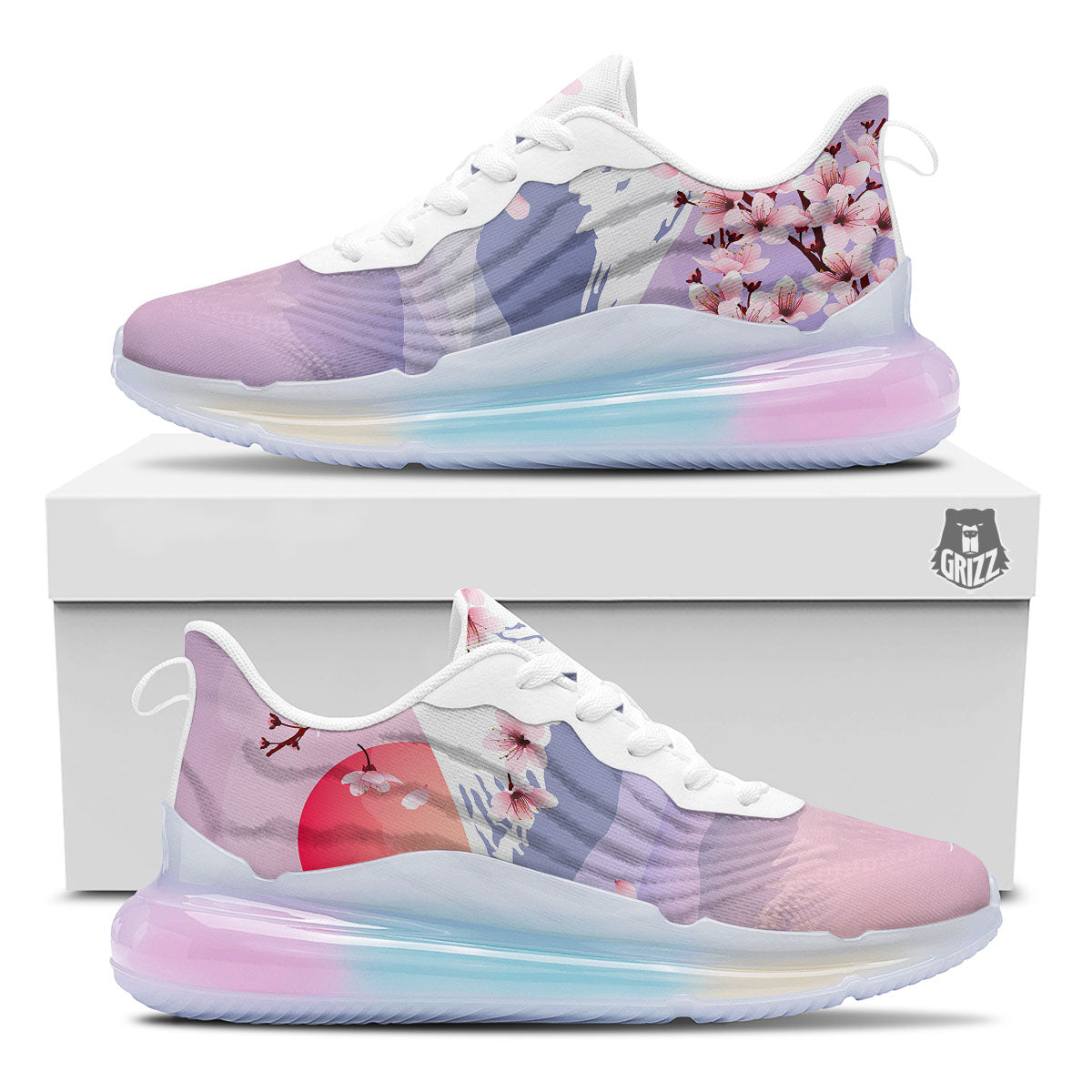 Fuji Mount And Cherry Blossom Print Running Sneakers-grizzshop