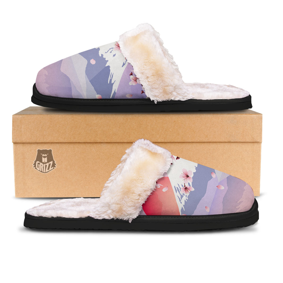 Fuji Mount And Cherry Blossom Print Slippers-grizzshop