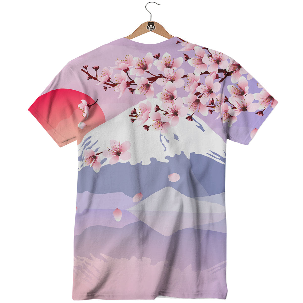 Fuji Mount And Cherry Blossom Print T-Shirt-grizzshop