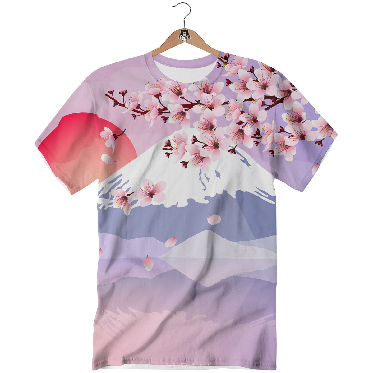 Fuji Mount And Cherry Blossom Print T-Shirt-grizzshop