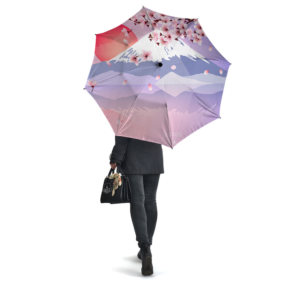 Fuji Mount And Cherry Blossom Print Umbrella-grizzshop