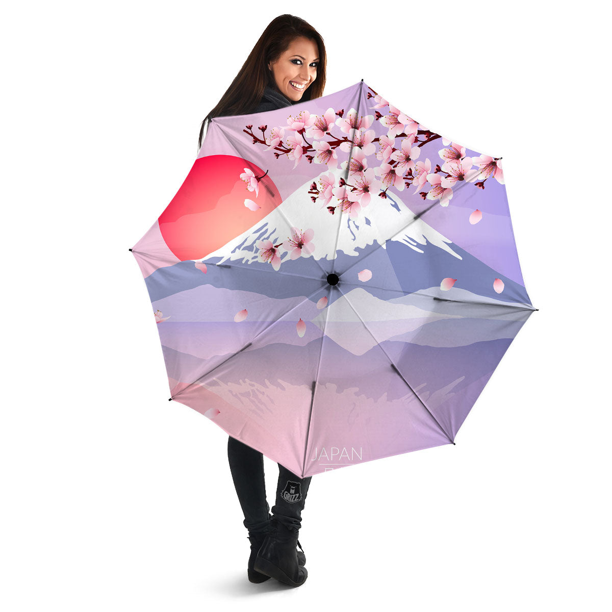 Fuji Mount And Cherry Blossom Print Umbrella-grizzshop