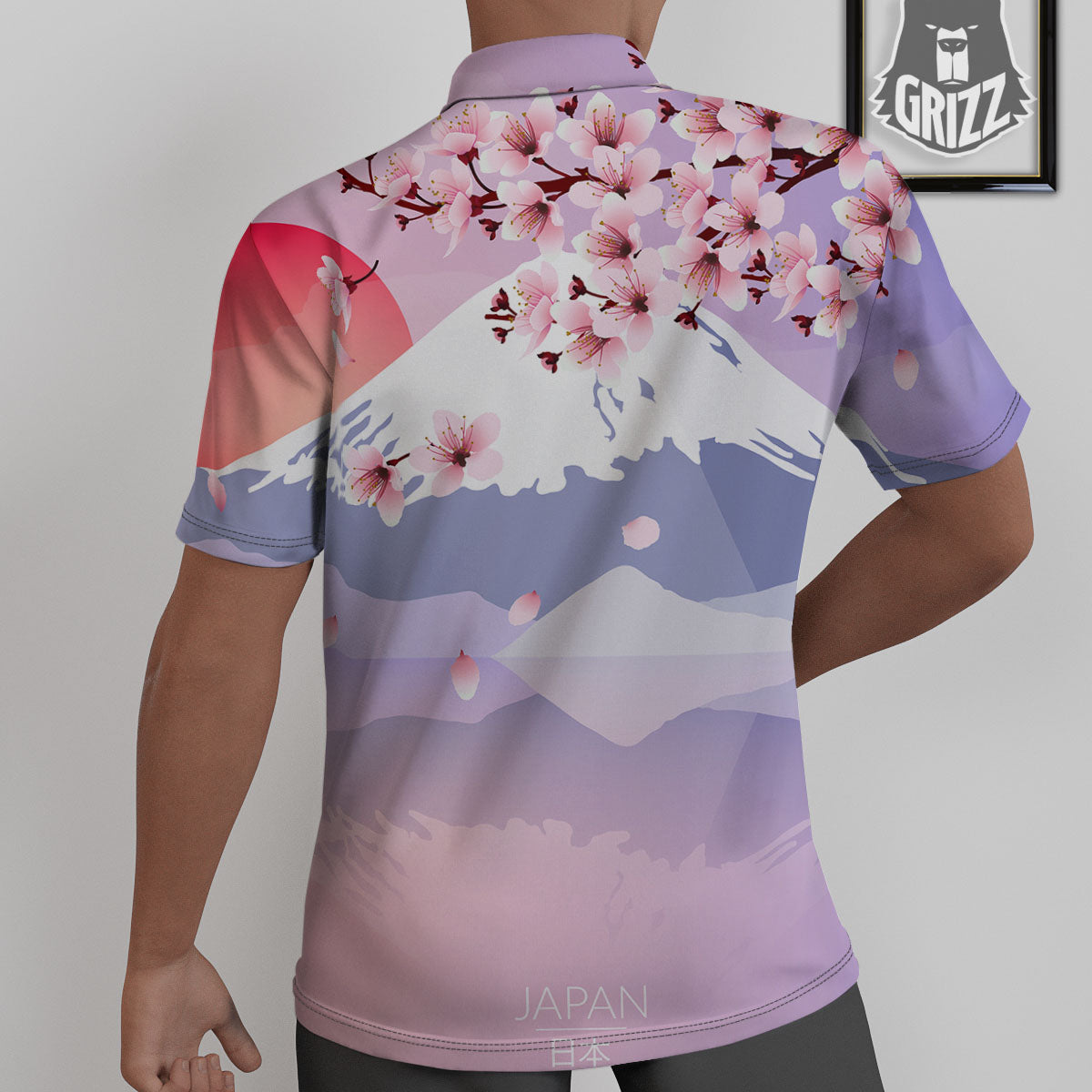 Fuji Mount And Cherry Blossom Print Untucked Shirts-grizzshop