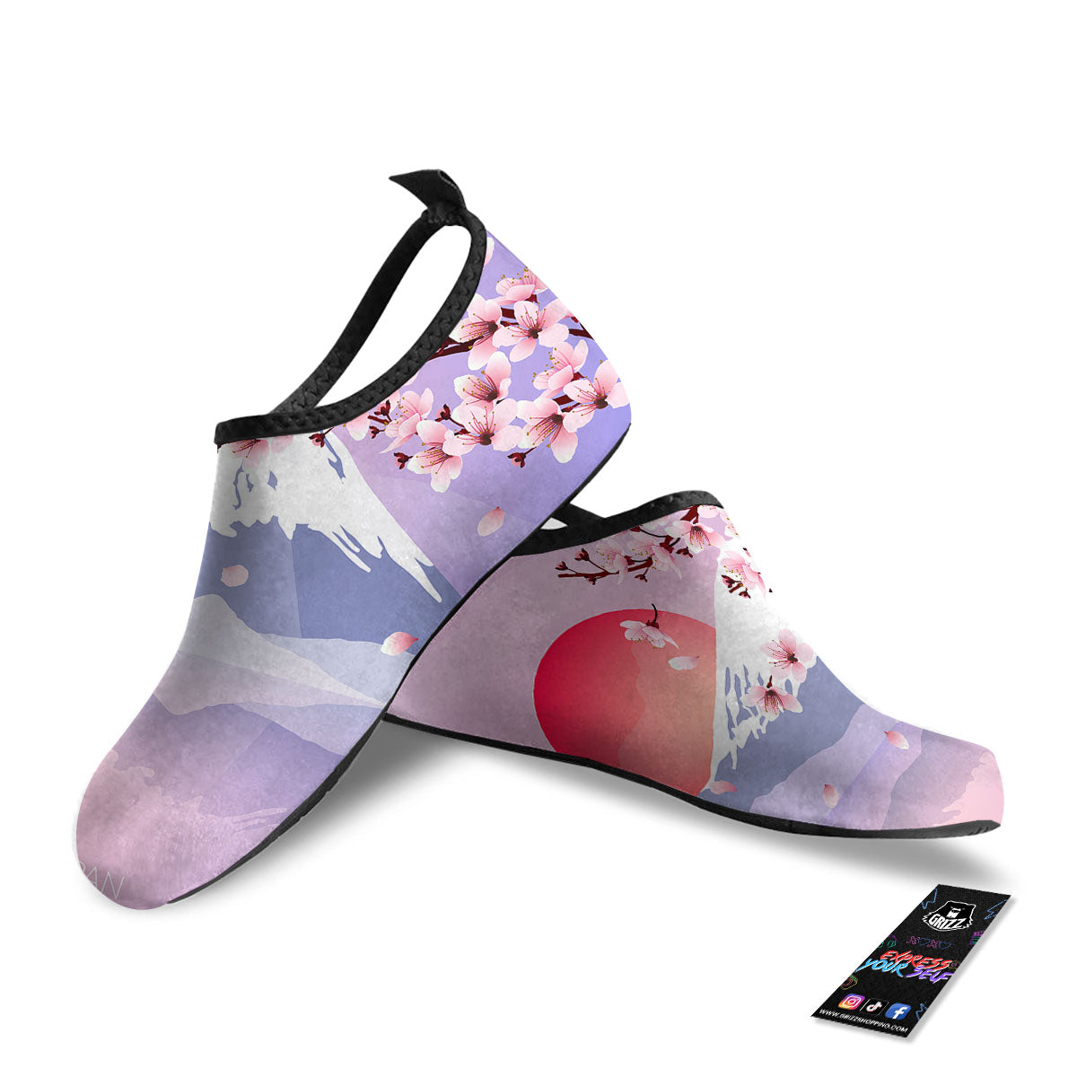 Fuji Mount And Cherry Blossom Print Water Shoes-grizzshop