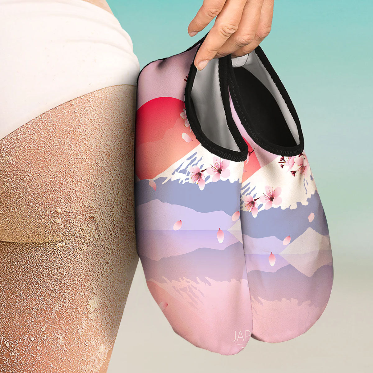Fuji Mount And Cherry Blossom Print Water Shoes-grizzshop