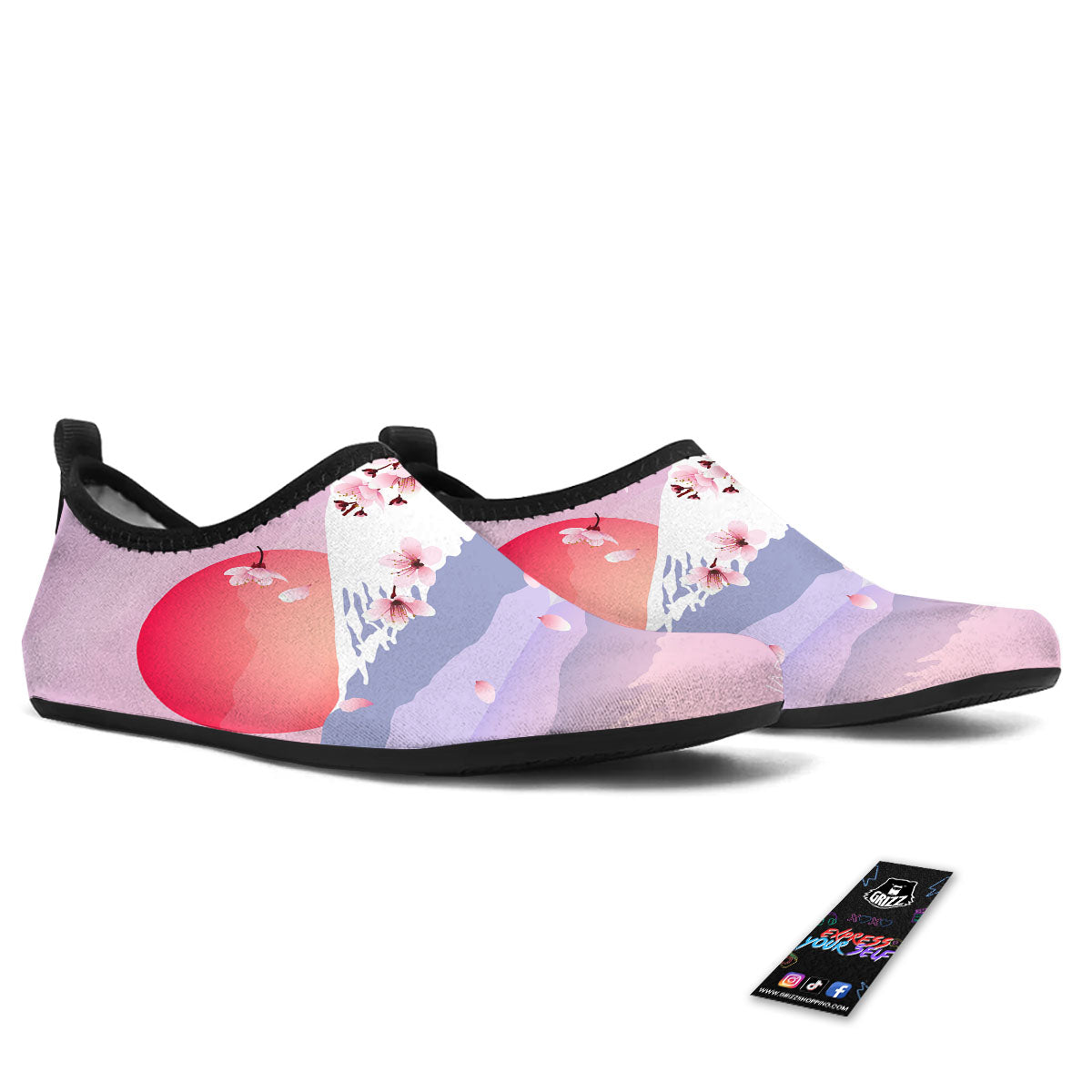Fuji Mount And Cherry Blossom Print Water Shoes-grizzshop