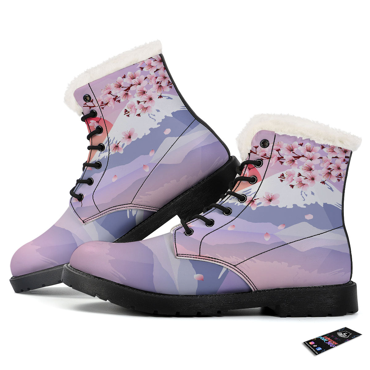 Fuji Mount And Cherry Blossom Print Winter Boots-grizzshop