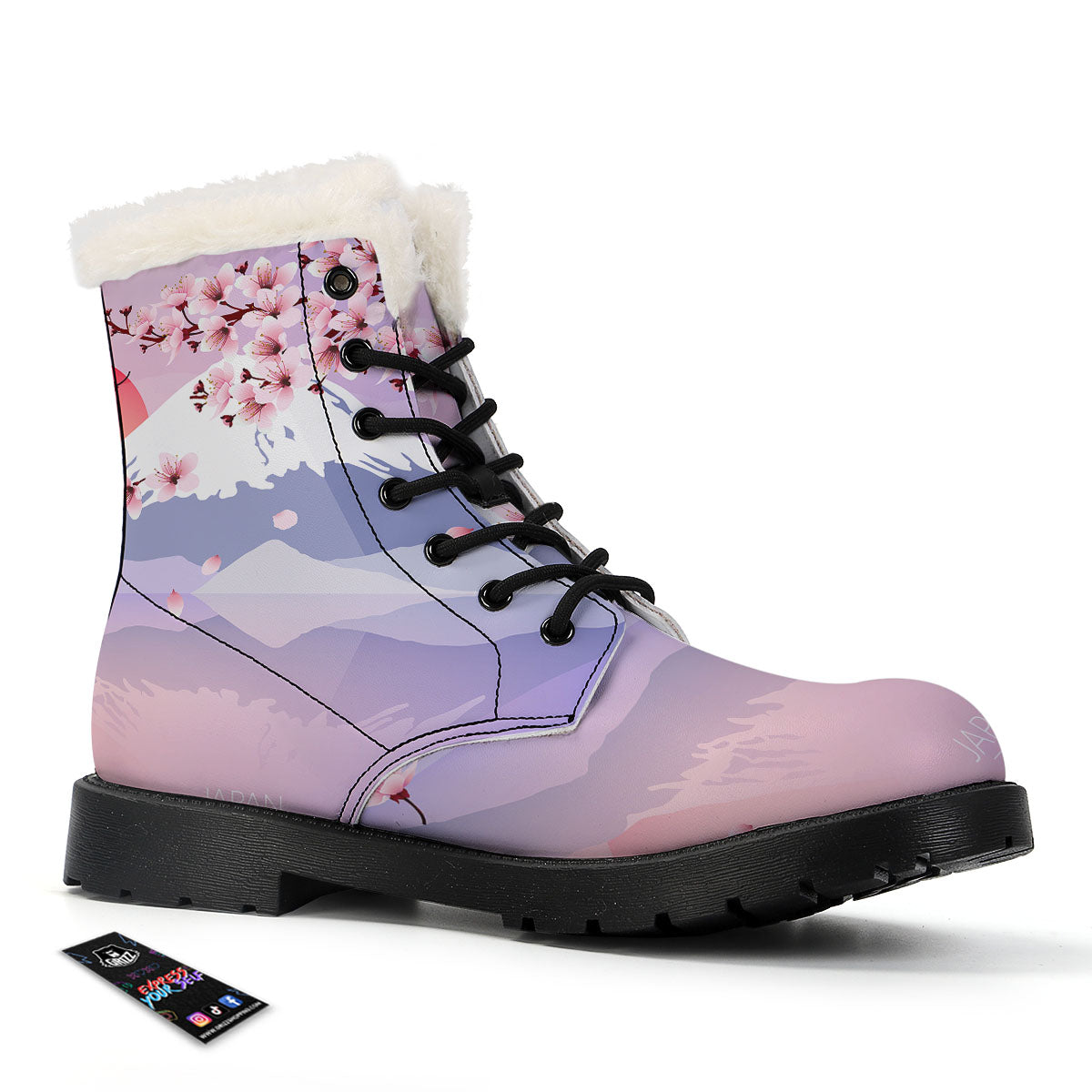 Fuji Mount And Cherry Blossom Print Winter Boots-grizzshop