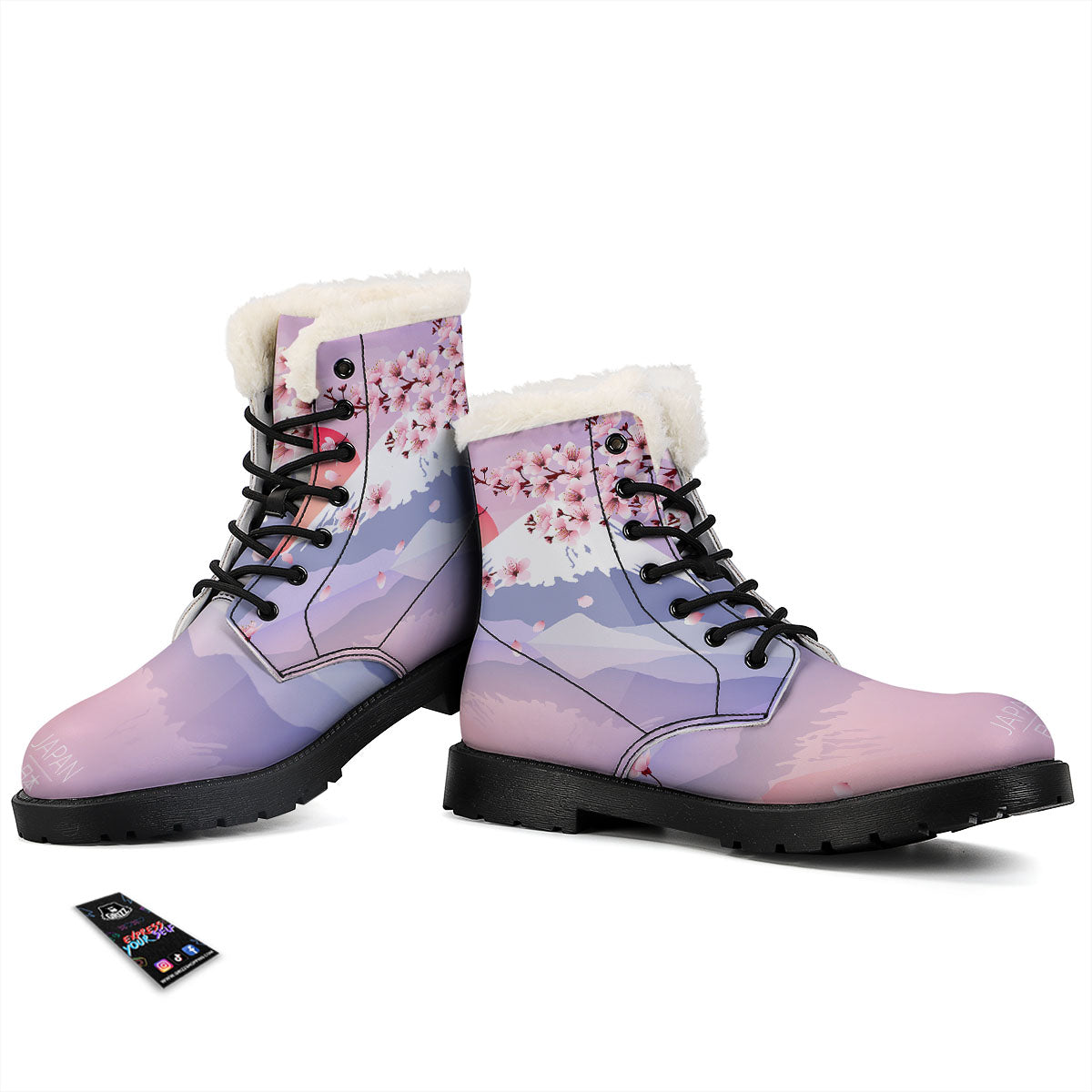 Fuji Mount And Cherry Blossom Print Winter Boots-grizzshop