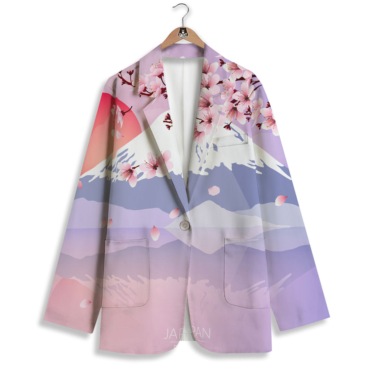 Fuji Mount And Cherry Blossom Print Women's Blazer-grizzshop