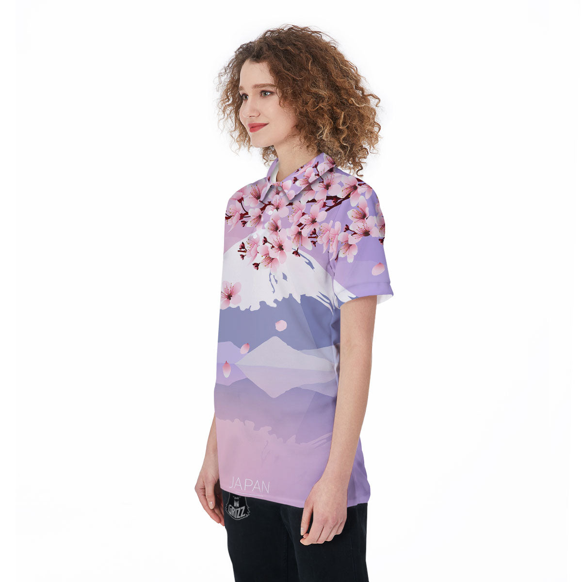 Fuji Mount And Cherry Blossom Print Women's Golf Shirts-grizzshop