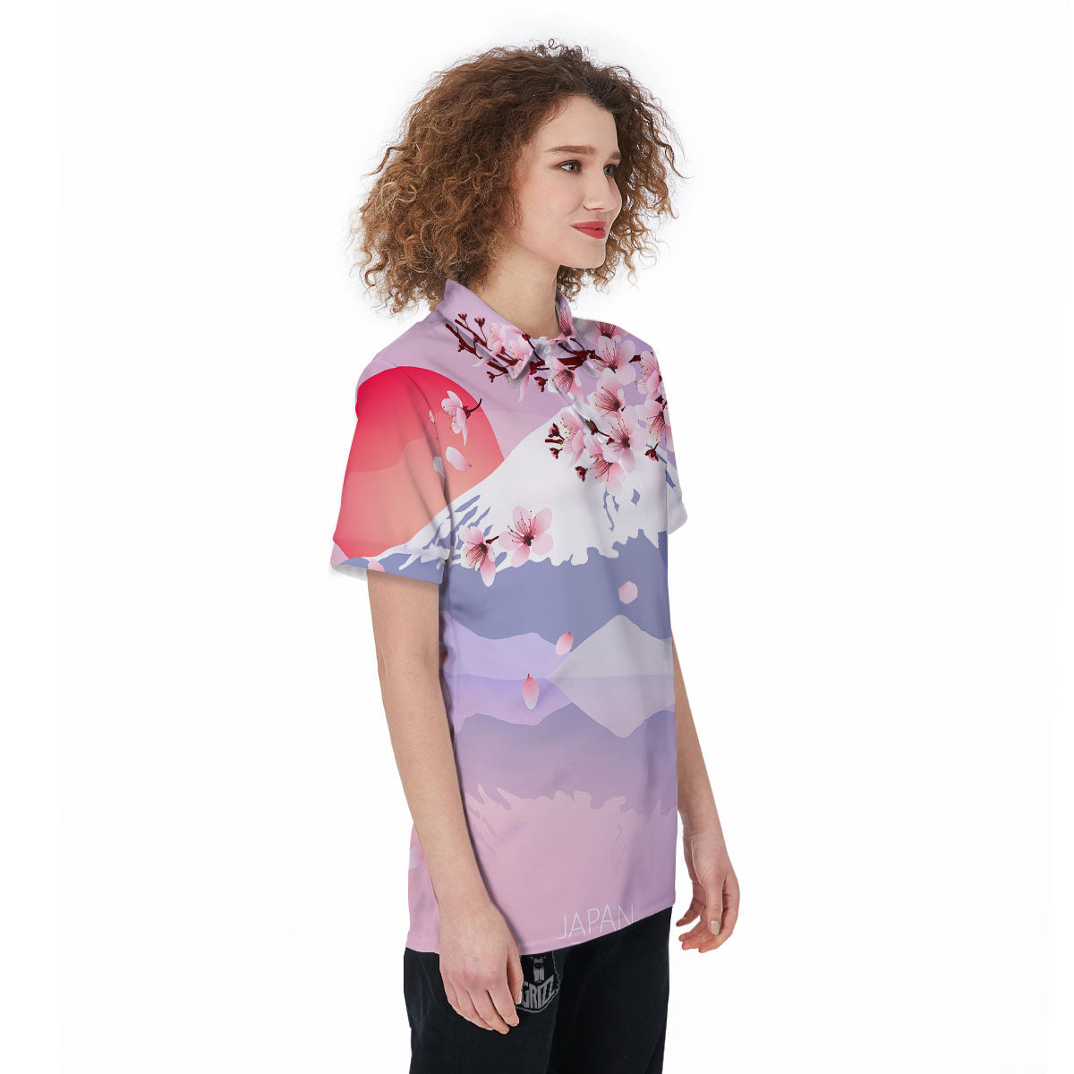 Fuji Mount And Cherry Blossom Print Women's Golf Shirts-grizzshop