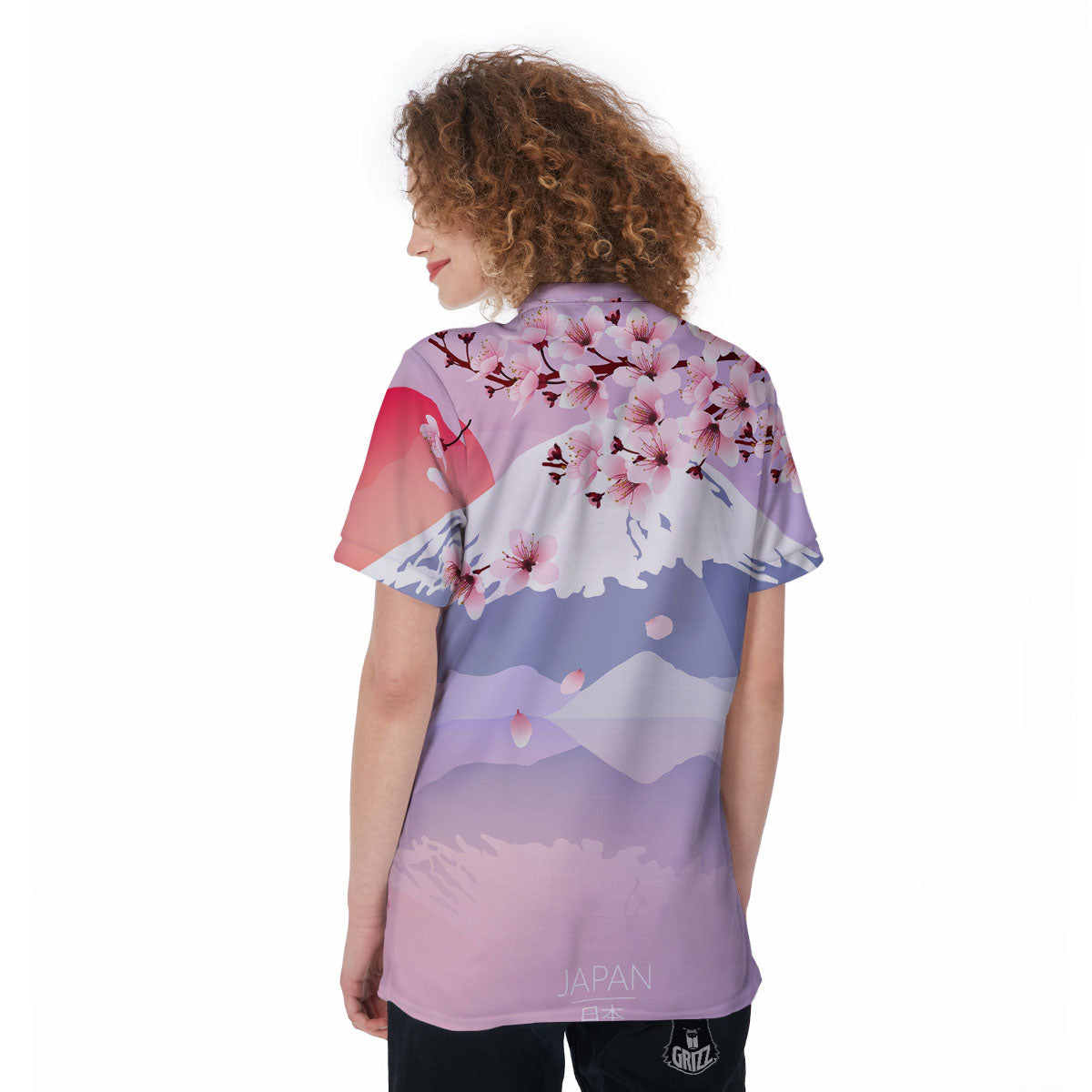 Fuji Mount And Cherry Blossom Print Women's Golf Shirts-grizzshop