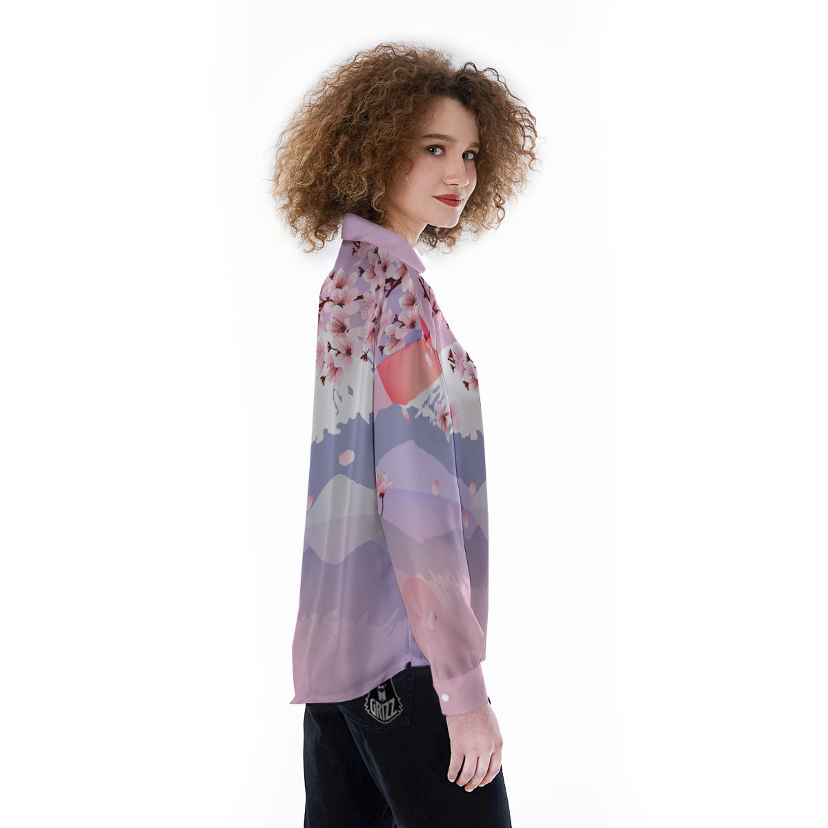 Fuji Mount And Cherry Blossom Print Women's Long Sleeve Shirts-grizzshop