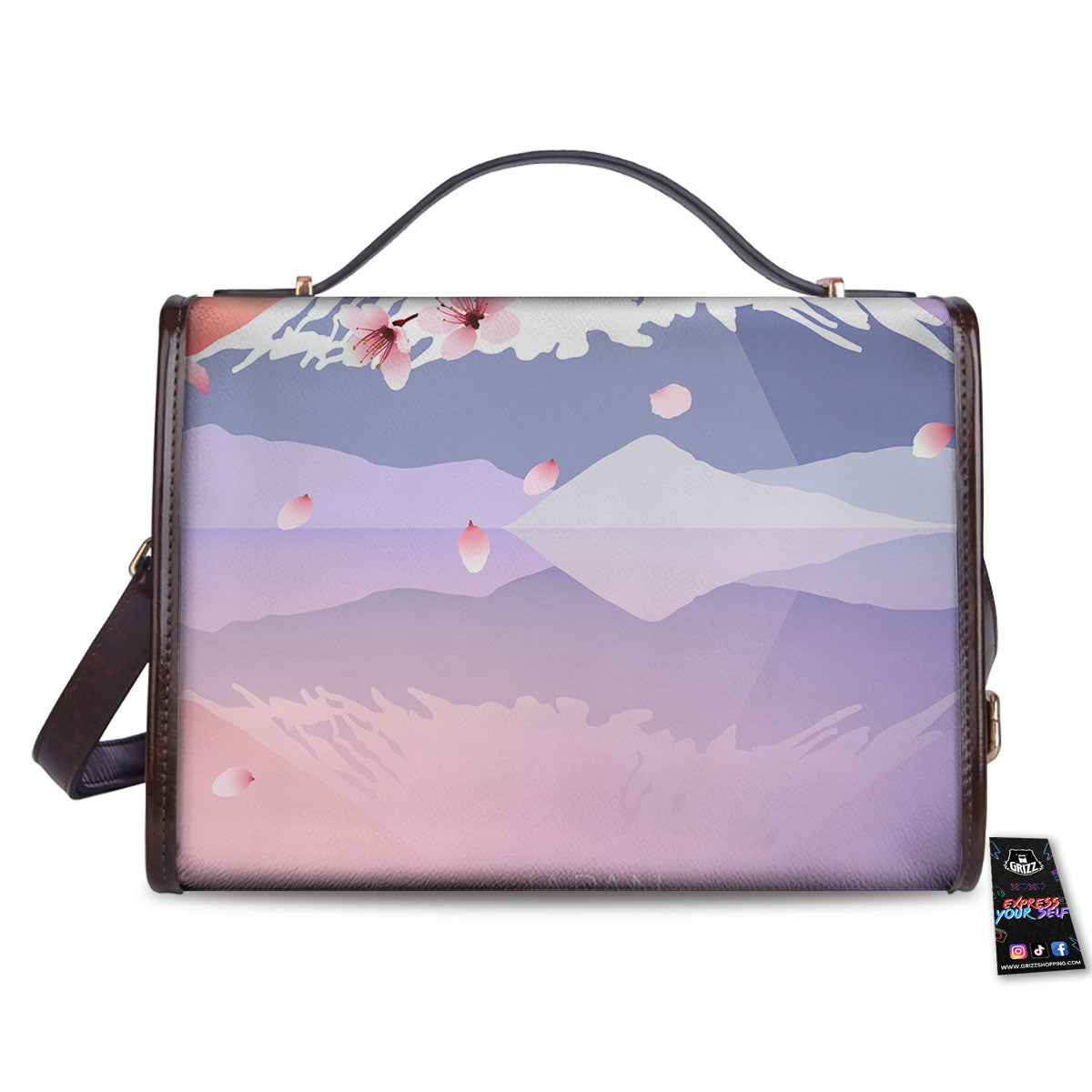 Fuji Mount And Cherry Blossom Print Women's Satchel Bag-grizzshop