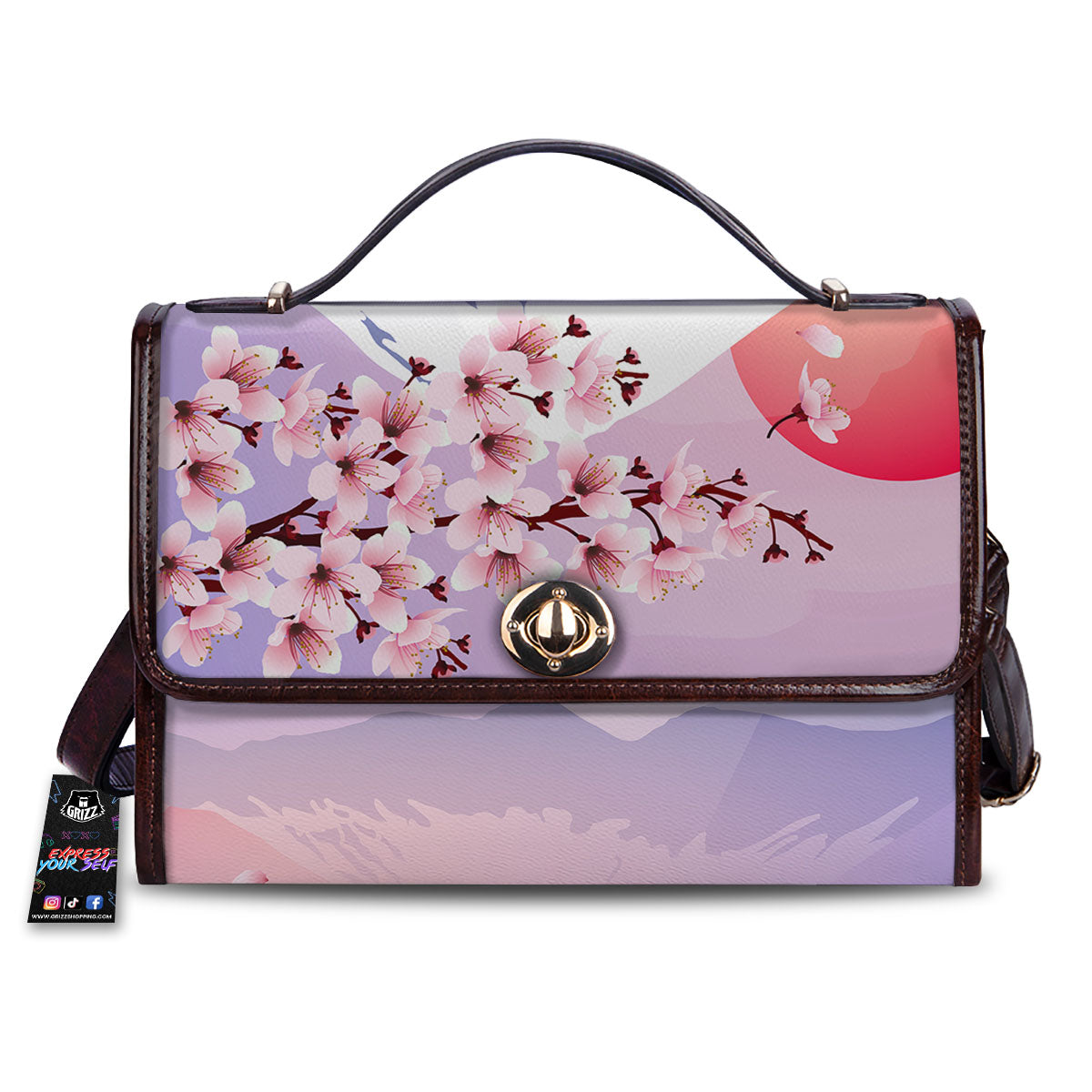 Fuji Mount And Cherry Blossom Print Women's Satchel Bag-grizzshop