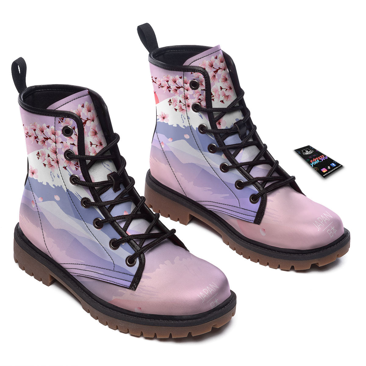 Fuji Mount And Cherry Blossom Print Work Boots-grizzshop