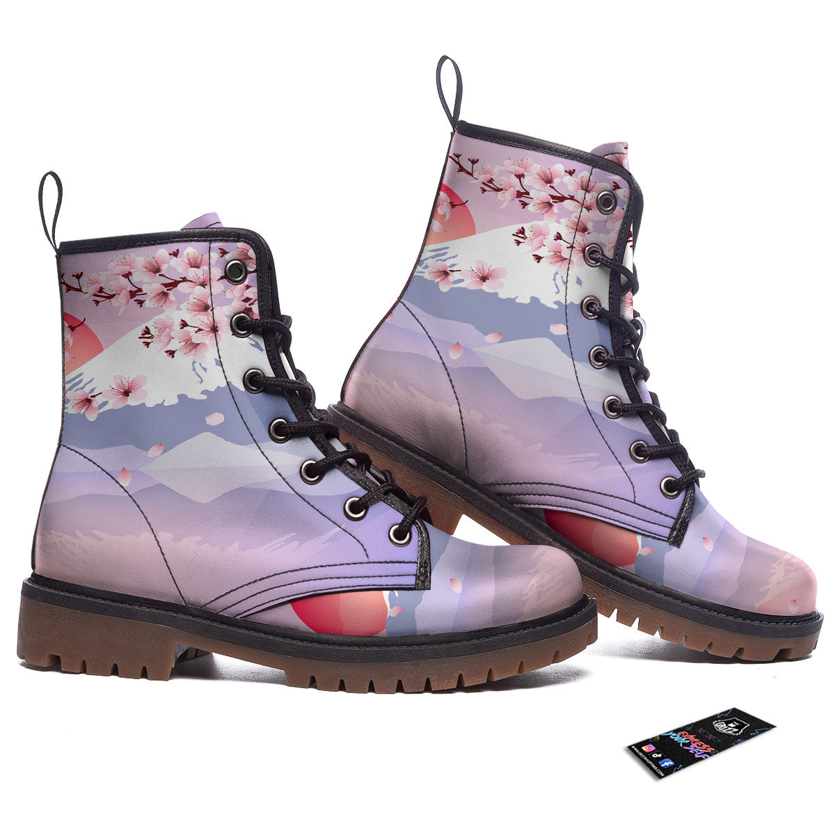 Fuji Mount And Cherry Blossom Print Work Boots-grizzshop
