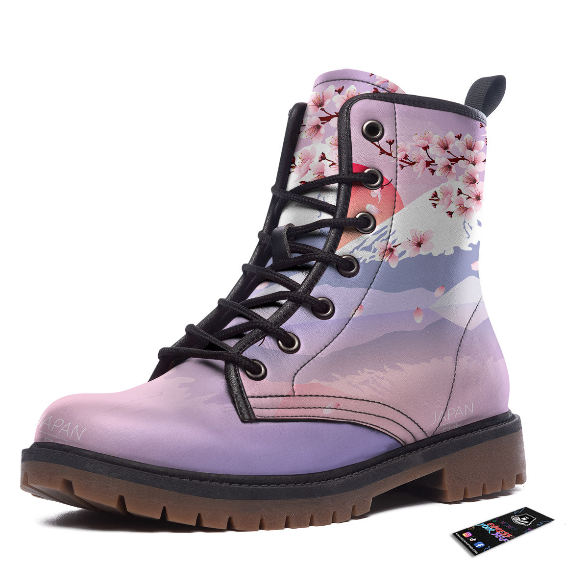 Fuji Mount And Cherry Blossom Print Work Boots-grizzshop