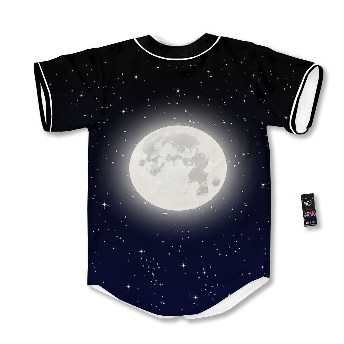 Full Moon And Night Stars Print Baseball Jersey-grizzshop