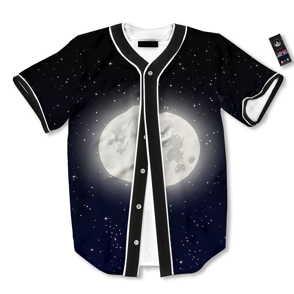 Full Moon And Night Stars Print Baseball Jersey-grizzshop