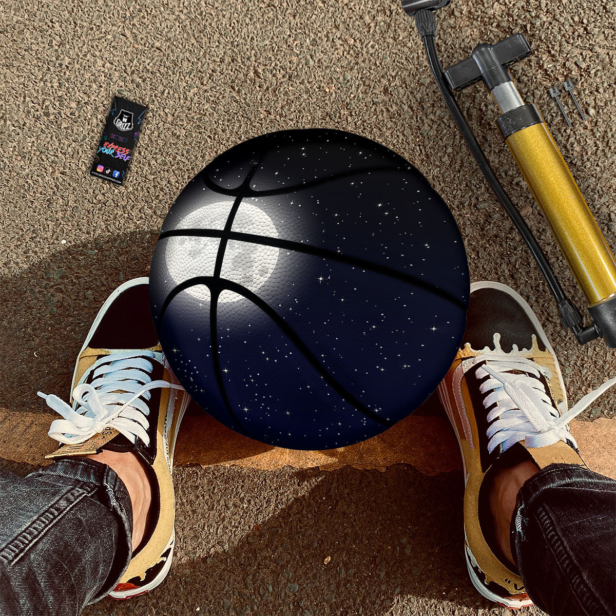 Full Moon And Night Stars Print Basketball-grizzshop