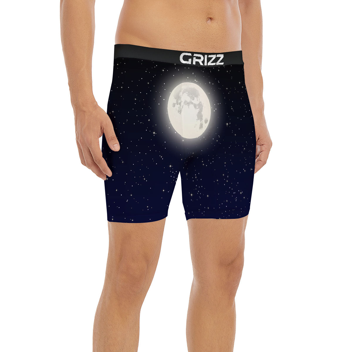 Full Moon And Night Stars Print Boxer Briefs-grizzshop