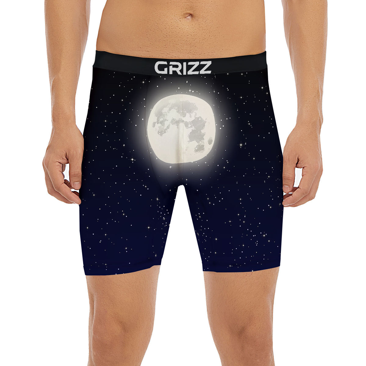 Full Moon And Night Stars Print Boxer Briefs-grizzshop