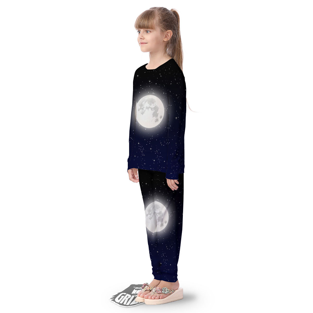 Full Moon And Night Stars Print Kid's Pajamas-grizzshop