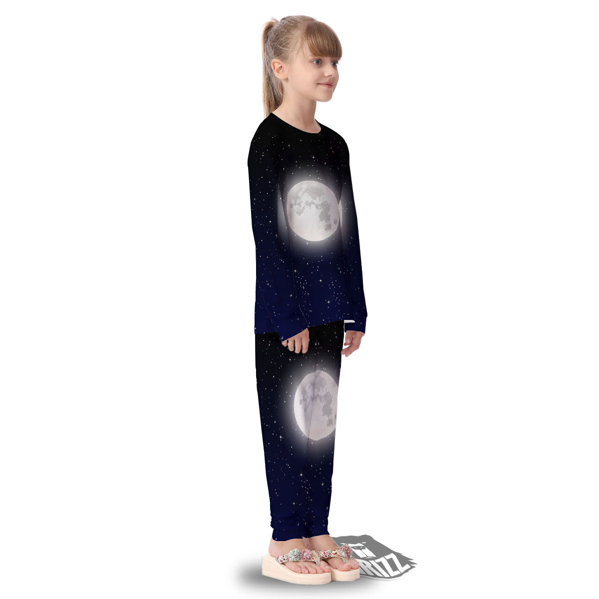 Full Moon And Night Stars Print Kid's Pajamas-grizzshop